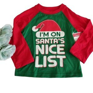 Christmas Shirt I'm on Santa's Nice List Pajama Sleep Shirt Top Size 2T JJ450